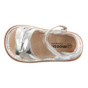 Marilyn Strappy Sandal | Toddler Squeaky Shoes | mooshu TRAINERS | Every little girl needs a strappy sandal. Whether you are planning a trip to the zoo or dancing your heart away at a wedding, Marilyn is the perfect all occasion shoe. The closed heel detail adds support and comfort. Available in White, Silver, Gold & Pink