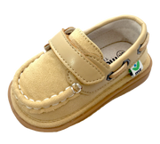Sawyer Boat Shoes | Toddle Squeaky Shoes | mooshu TRAINERS | By land or by sea, your little one will be the catch of the day! Featuring a velcro closure for easy on and easy off and a durable rubber sole that will keep your little ones walking. Take out the squeakers for those quiet nights watching the sunsets along the shore. Available in Chocolate & Sand