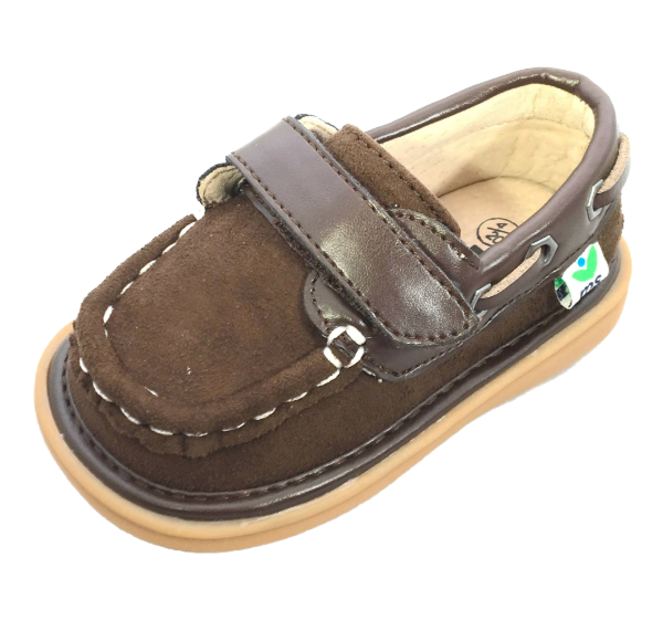 Sawyer Boat Shoes | Toddle Squeaky Shoes | mooshu TRAINERS | By land or by sea, your little one will be the catch of the day! Featuring a velcro closure for easy on and easy off and a durable rubber sole that will keep your little ones walking. Take out the squeakers for those quiet nights watching the sunsets along the shore. Available in Chocolate & Sand